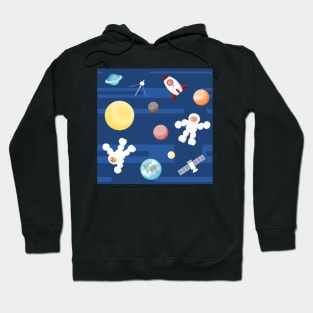 Space background with astronauts, planets and spacecrafts Hoodie